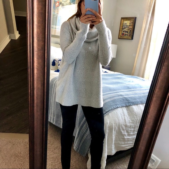 French Connection Fuzzy Grey Cowl Neck Sweater Sm - Picture 4 of 9